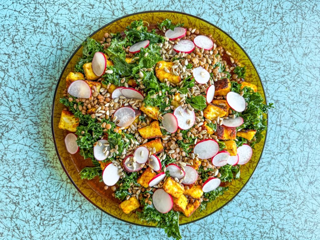 Anna Savage Recipe Warm Paneer and Kale Salad with Citrus Mustard Dressing